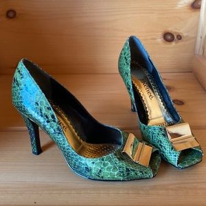 J. Renee Green reptile open toe pump shoes